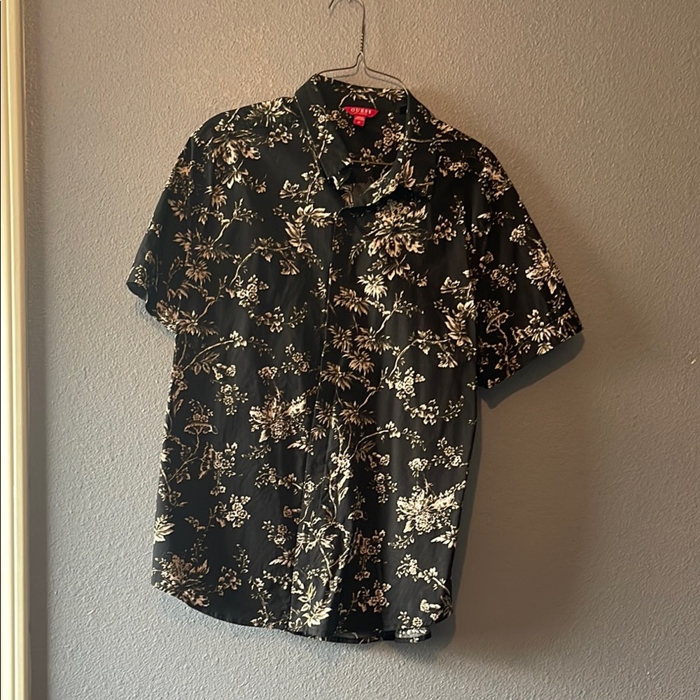 Guess Black Floral Casual Button Down Shirt